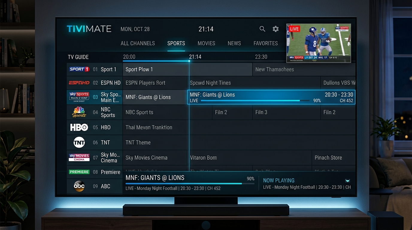 TiviMate IPTV Player TV Guide EPG Grid Interface